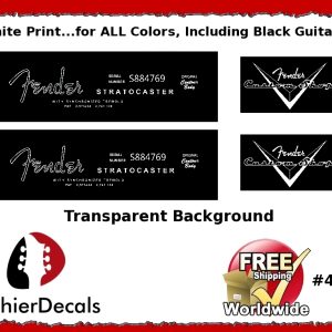 Fender Decal Stratocaster White Guitar Decal #48w
