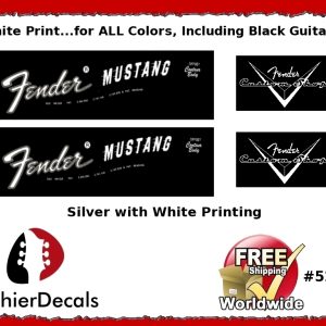 Fender Mustang Decal Guitar White Decal #52ws